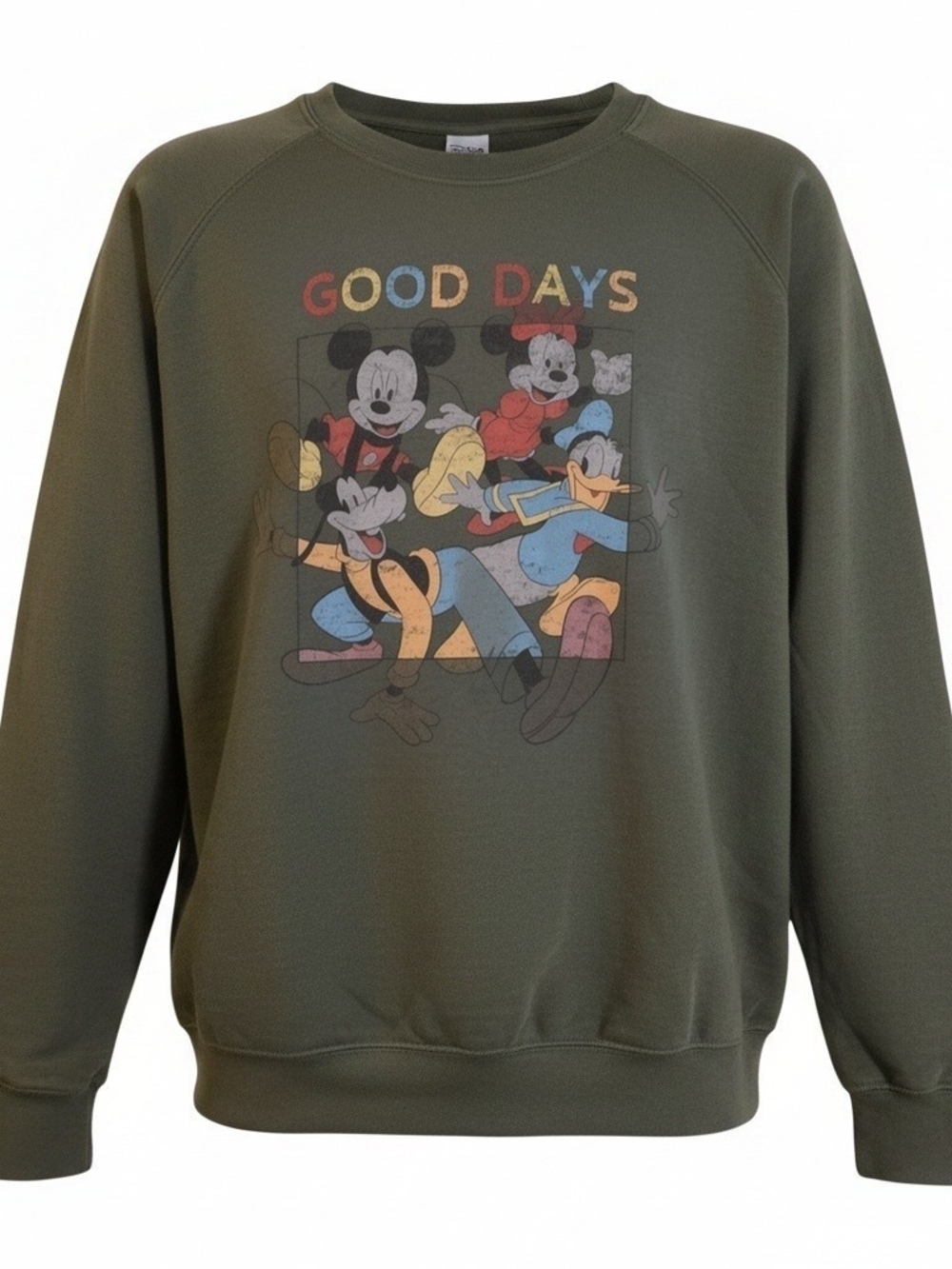 ​Disney Mickey & Friends Good Days Green Distressed Sweatshirt Oversized Small S